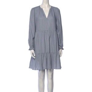Cynthia Rowley tiered Blue v neck linen blend mini dress size M Coastal Boho Clo